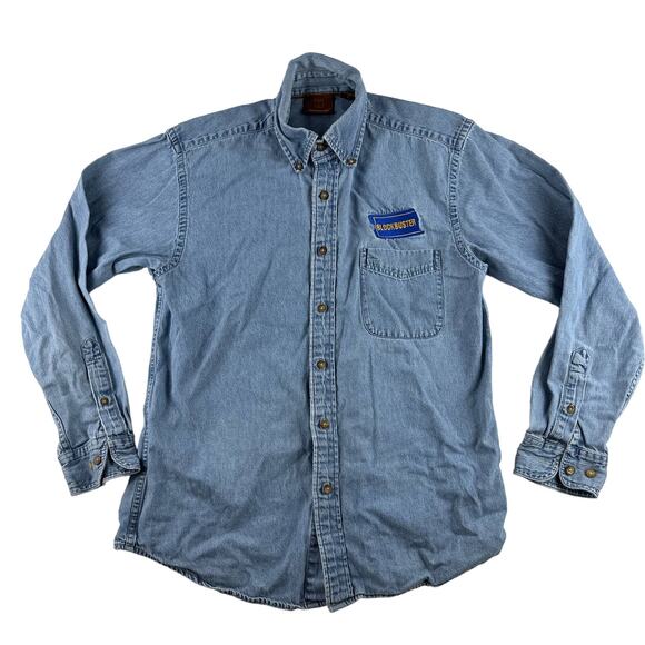 RARE Vintage Retro Denim Cotton Blockbuster Movie Uniform Button-Down Shirt S - Picture 1 of 4